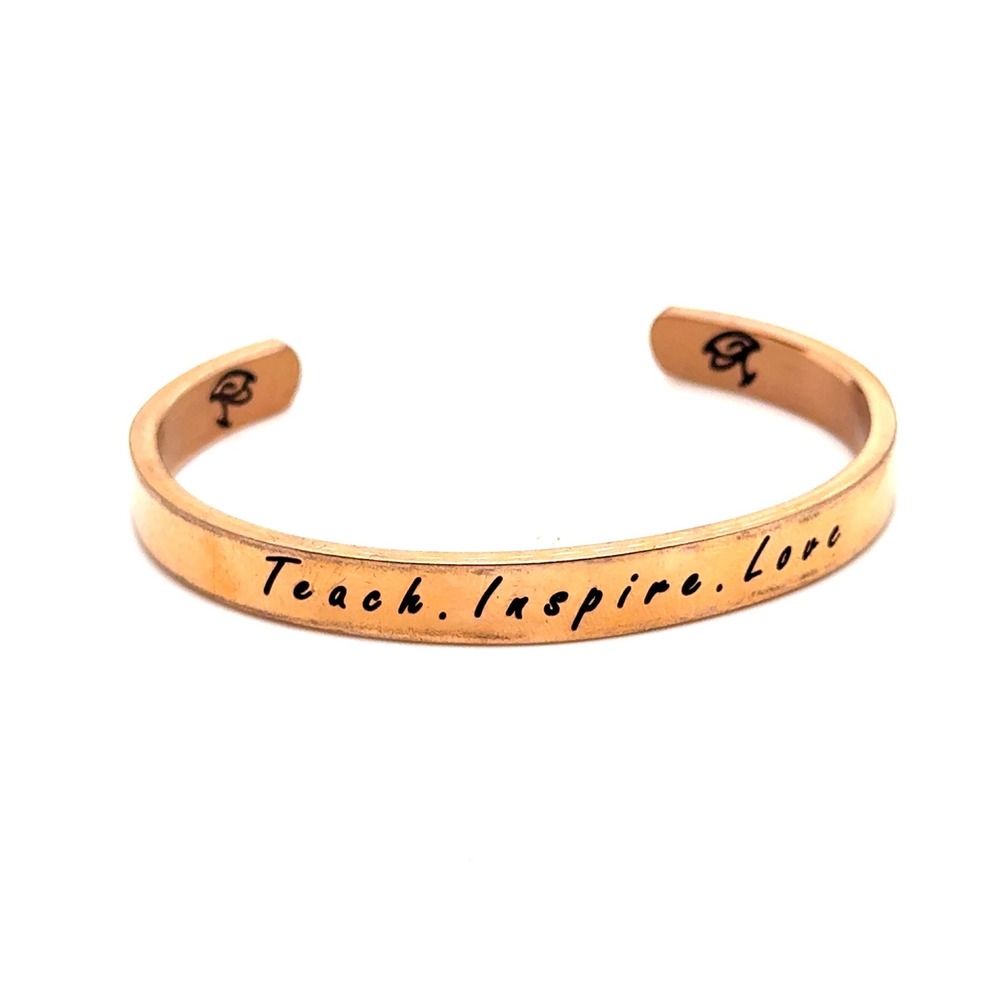 Teach Inspire Love Copper Cuff Bracelet Hand Stamped Inspirational Teacher Gift